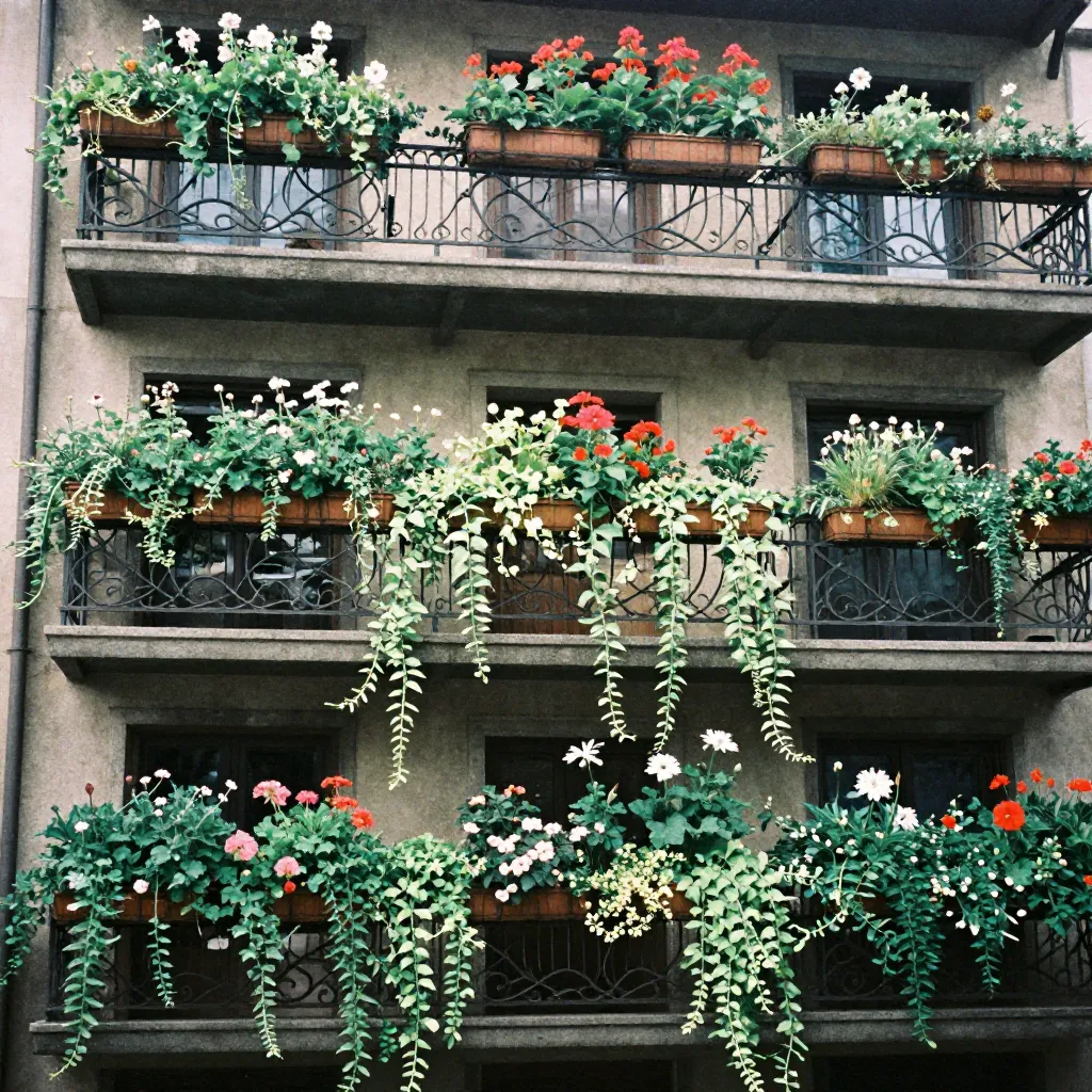 Compact balcony with flowering plants