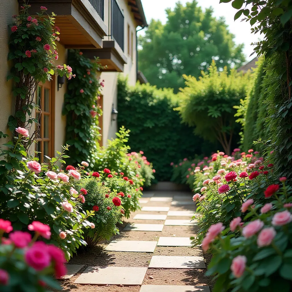 Shaded balcony with lush greenery